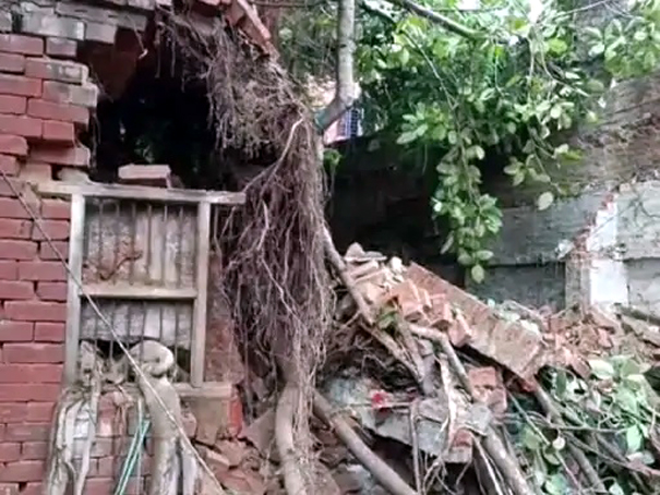 कलक्टरगंज में गिरा 3 मंजिला मकान:बारिश के दौरान गिरा 100 साल पुराना मकान, देखें VIDEO